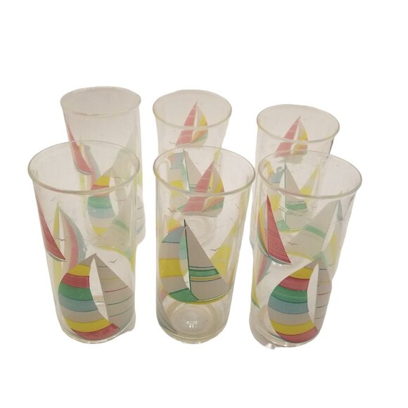 Culver Windward Lot of 6 Vintage Acrylic Cups Tumblers Iced Tea Sail Boat 16oz - Picture 9 of 12
